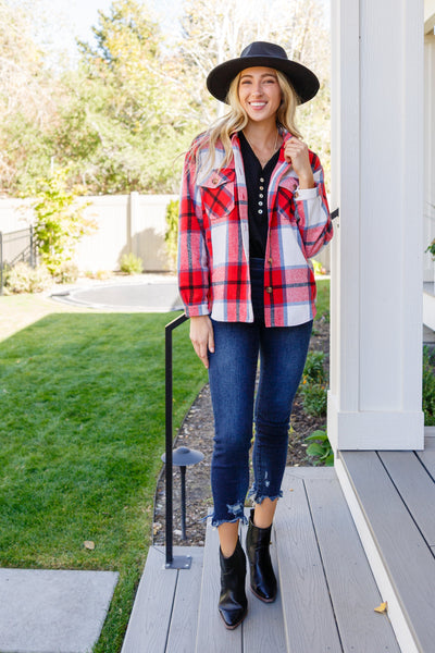 Bring on Bright Days Plaid Shacket In Red